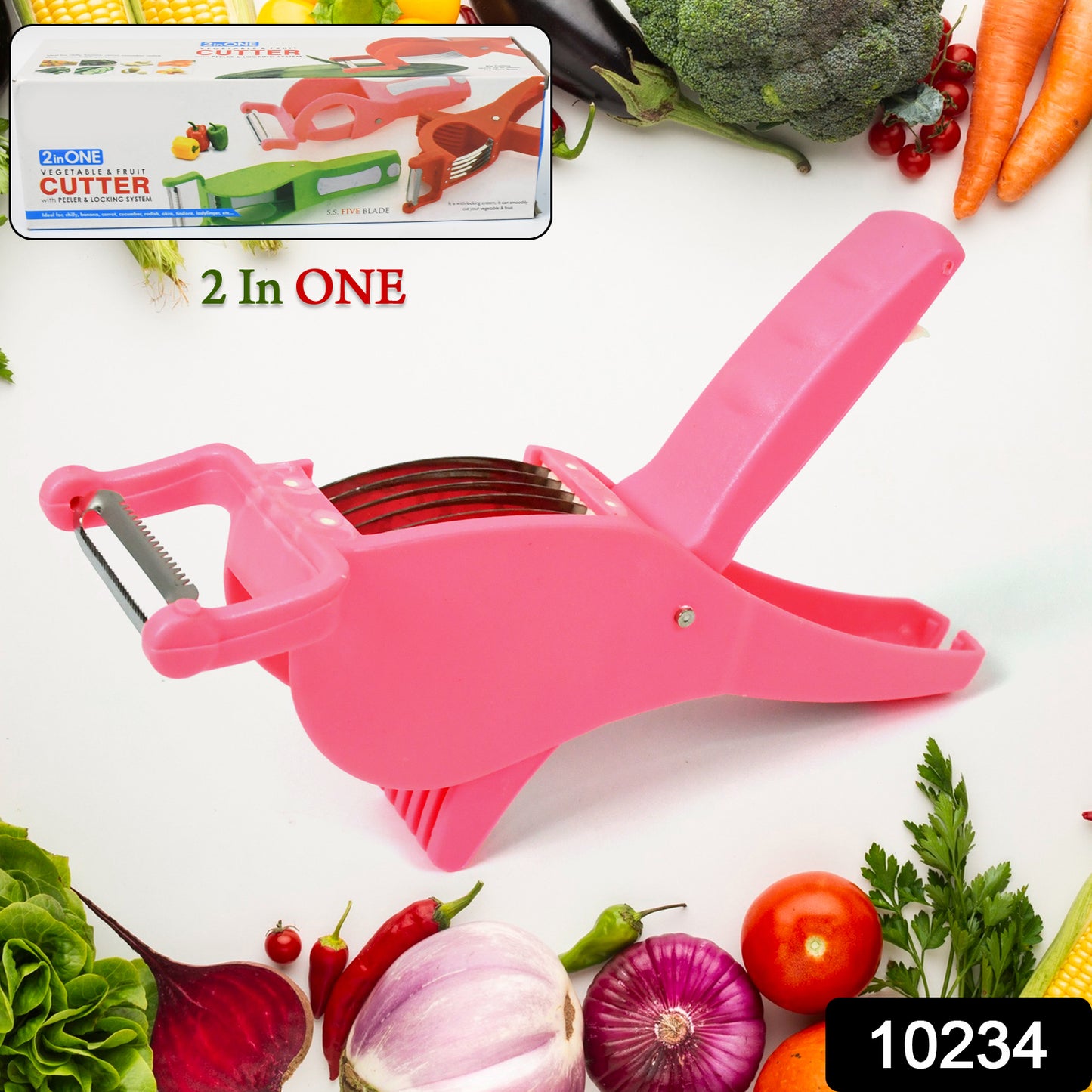 Plastic 2 In 1 Vegetable Fruit Multi Cutter 5 Blade Vegetable Cutter With Peeler (1 Pc Multicolor)