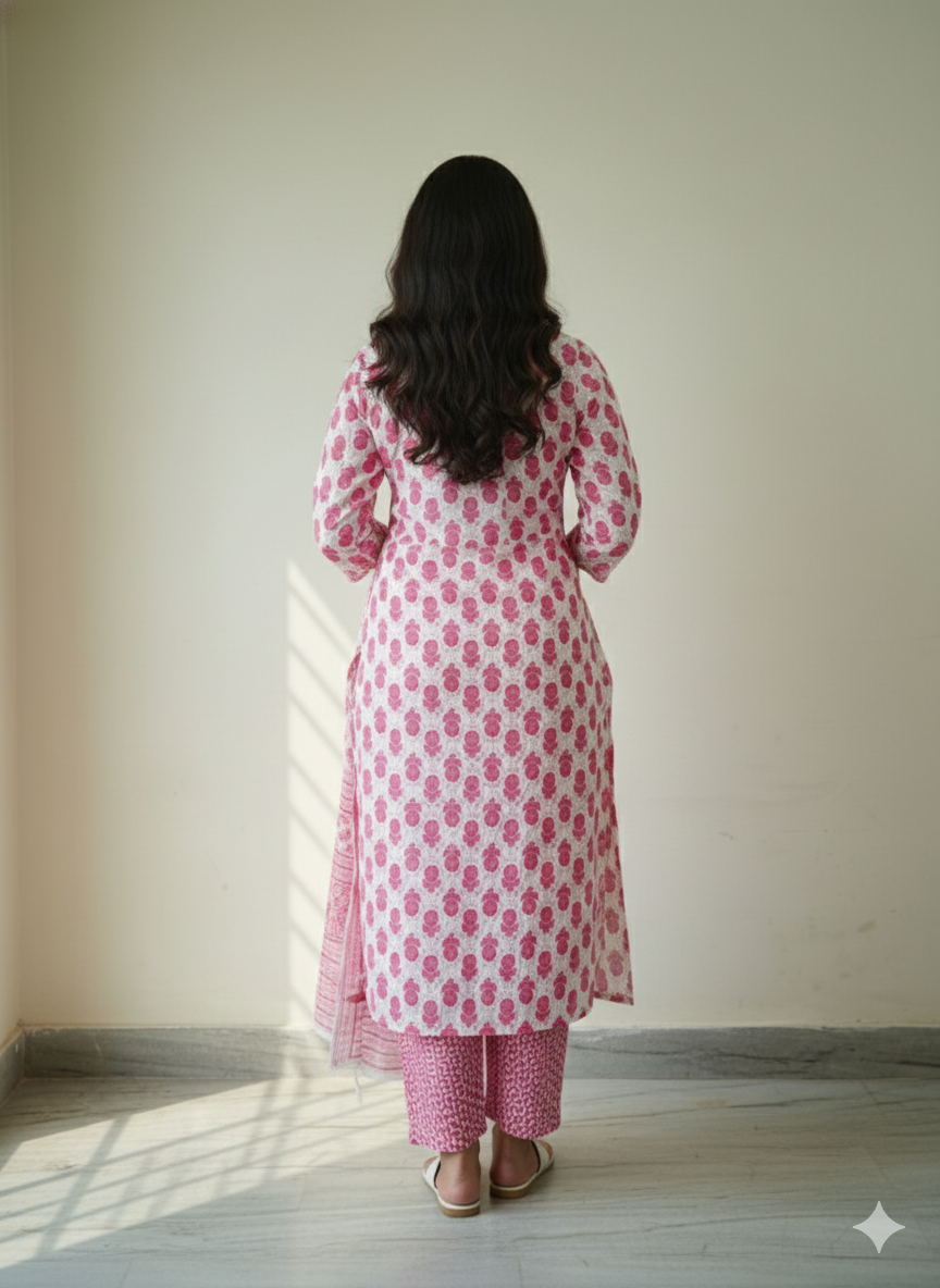 Fusionn Clickbait Printed straight cotton kurta pant Dupatta set