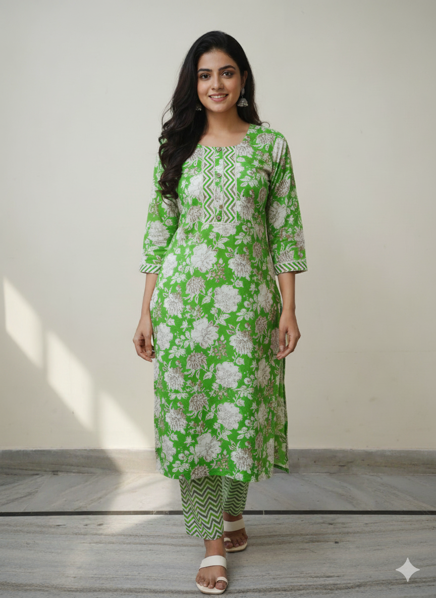 Fusionn Clickbait Light green Printed Kurta Pant Co-Ord Set
