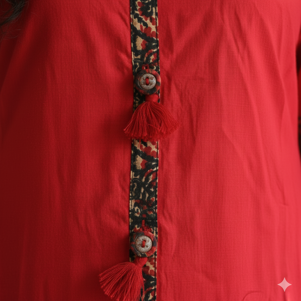 Fusionn Clickbait Women Solid Pure cotton A-Line Kurta (Red, Brown)