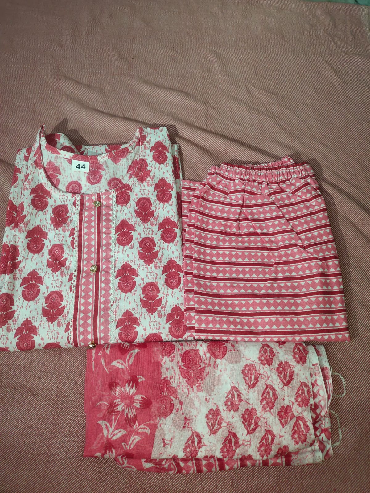 Fusionn Clickbait Printed straight cotton kurta pant Dupatta set