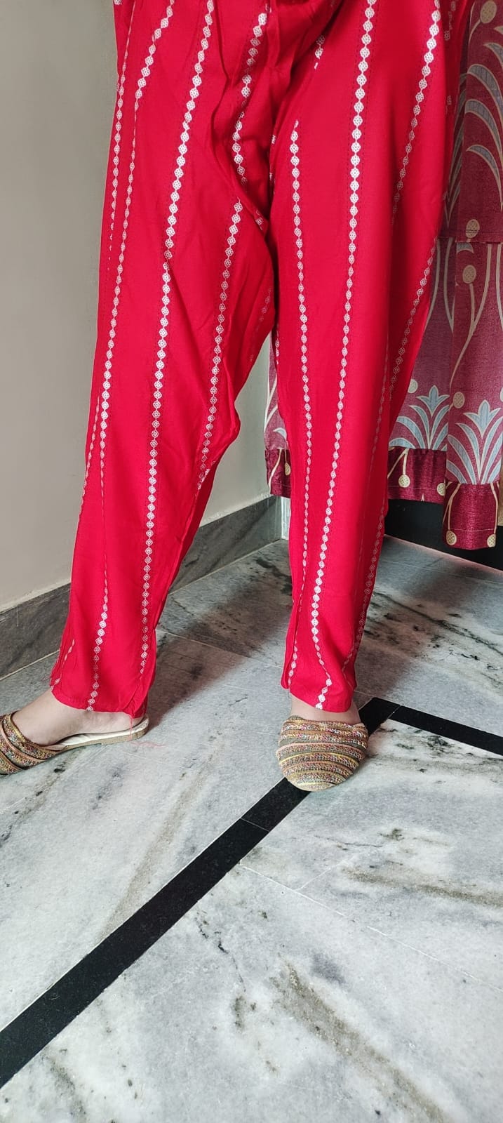 Fusionn Clickbait Rayon Bell Printed Red Palazzo