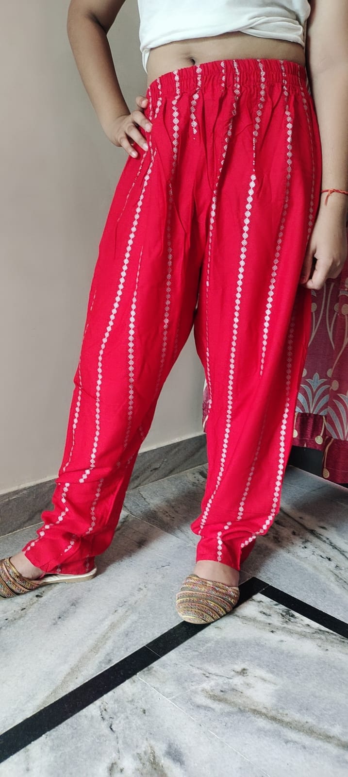 Fusionn Clickbait Rayon Bell Printed Red Palazzo
