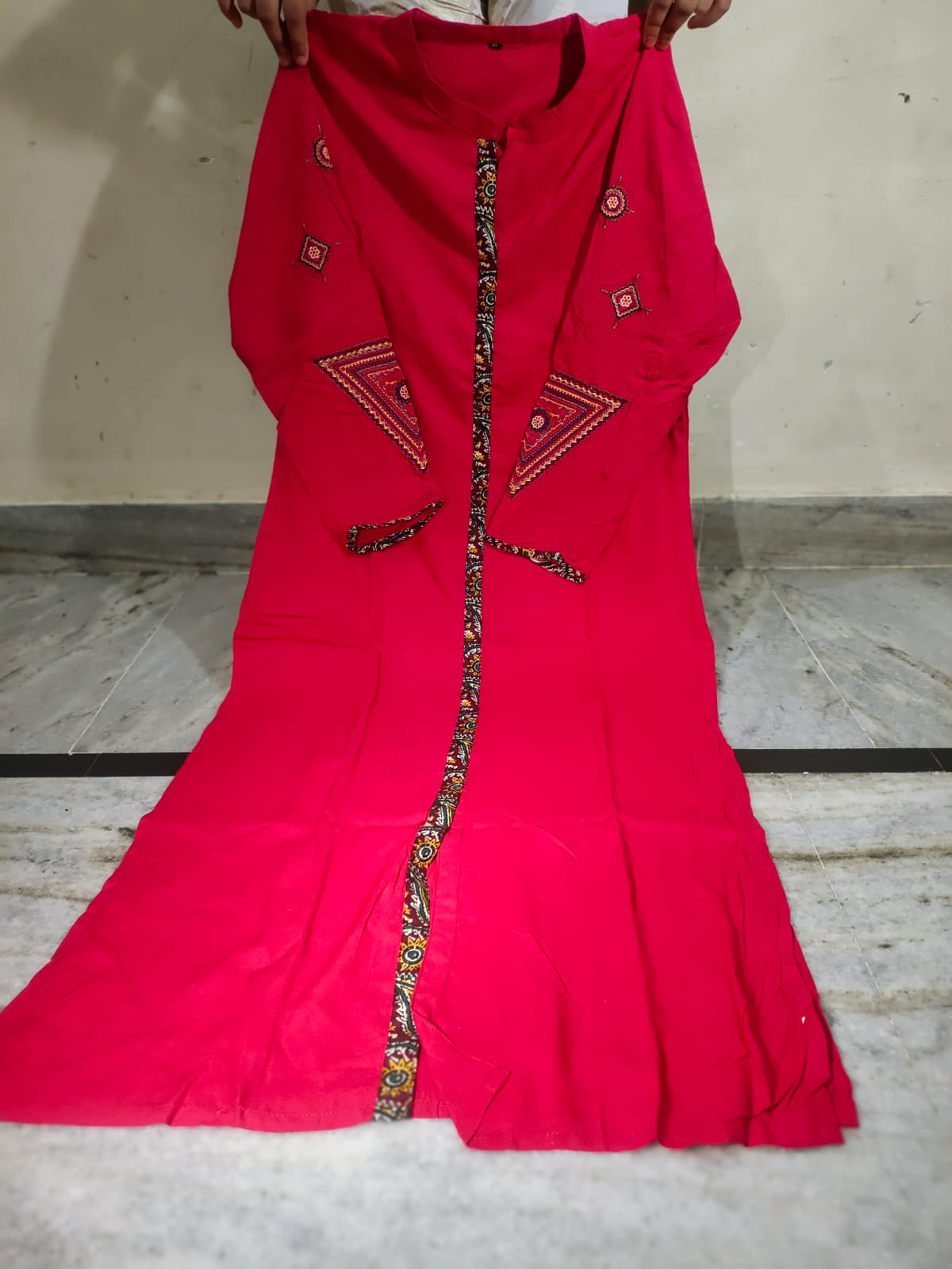 Fusionn clickbait Women Solid Pure cotton A-Line Kurta Red