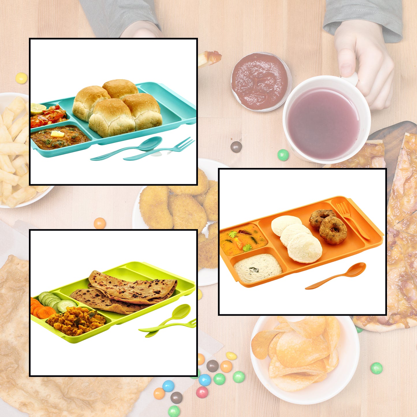 4 compartment Dish With Spoon And Fork Dinner Plate
