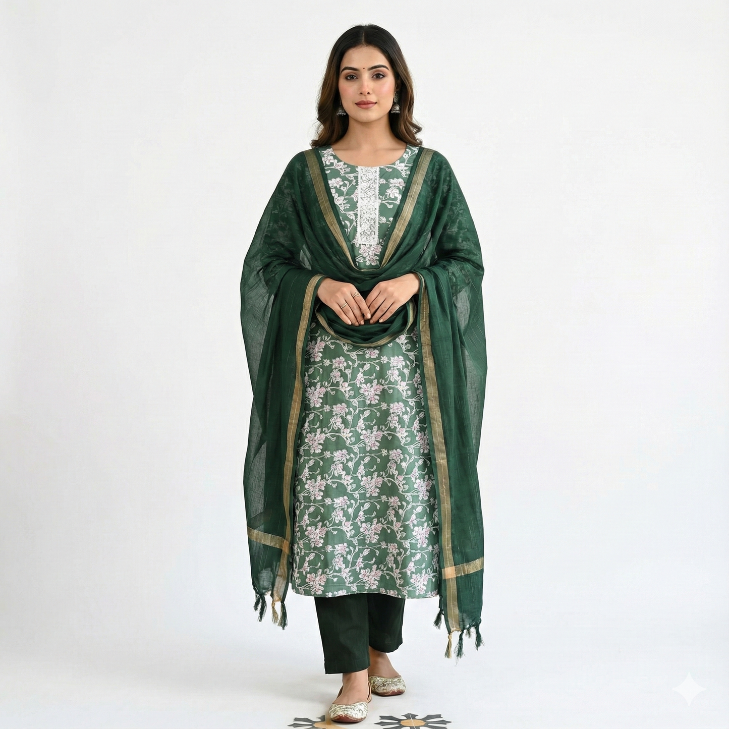 Deep-Green printed straight kurta