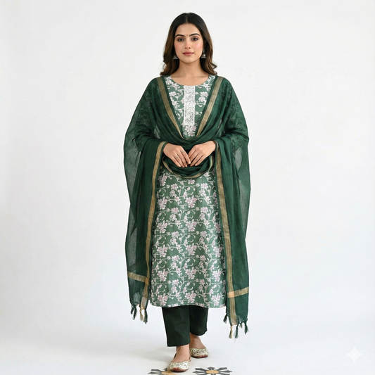 Deep-Green printed straight kurta