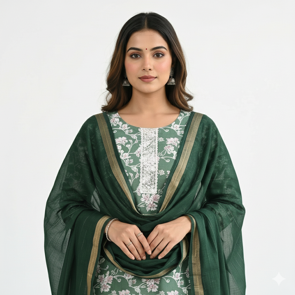 Deep-Green printed straight kurta