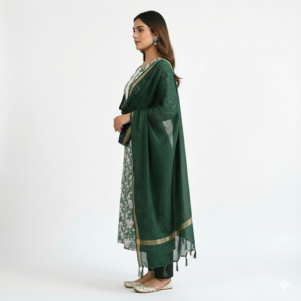Deep-Green printed straight kurta