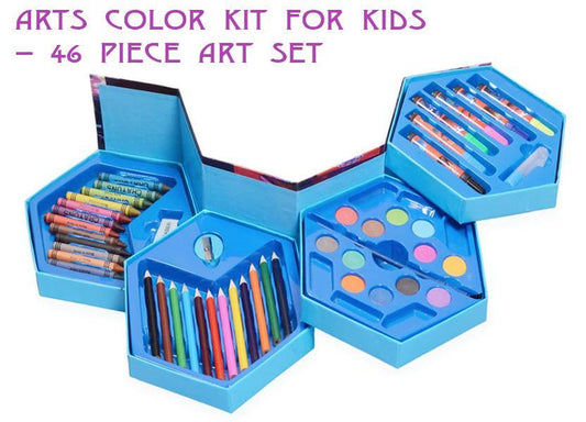 46 Pcs Plastic Art Colour Set With Color Pencil Crayons Oil Pastel And Sketch Pens