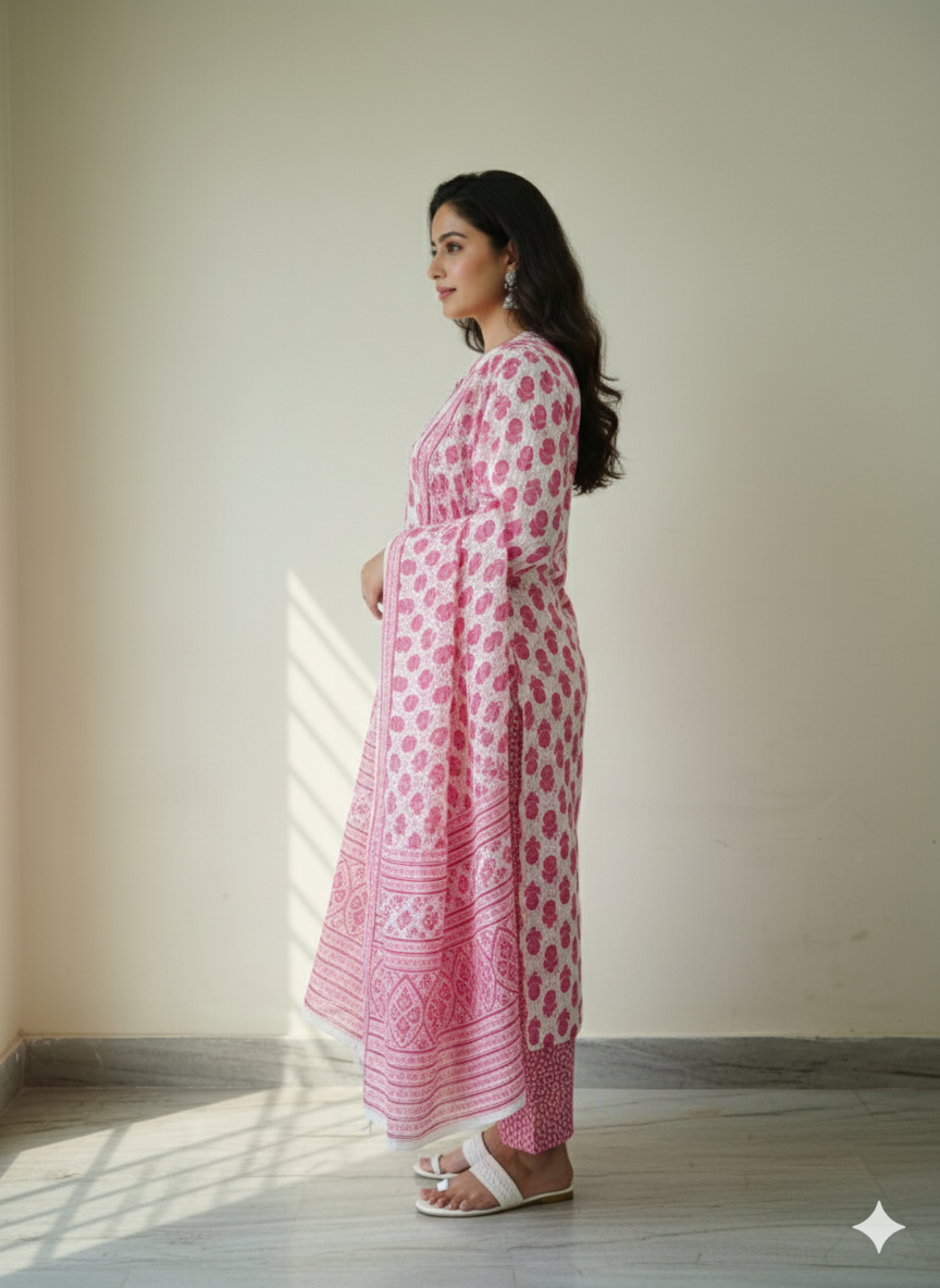 Fusionn Clickbait Printed straight cotton kurta pant Dupatta set