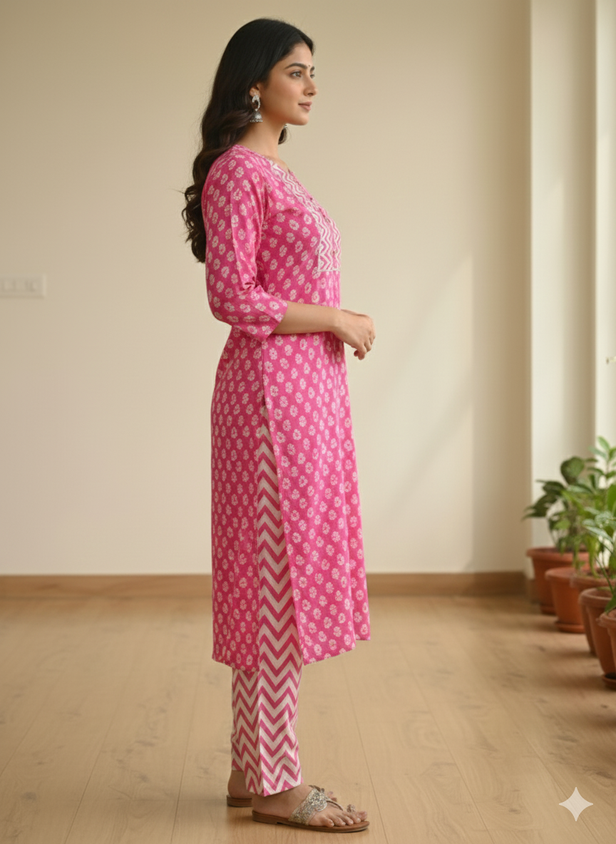 Fusionn Clickbait Pink Printed Kurta Pant