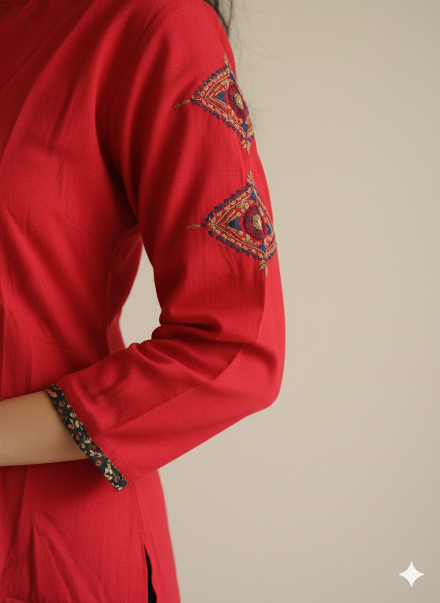 Fusionn Clickbait Women Solid Pure cotton A-Line Kurta (Red, Brown)