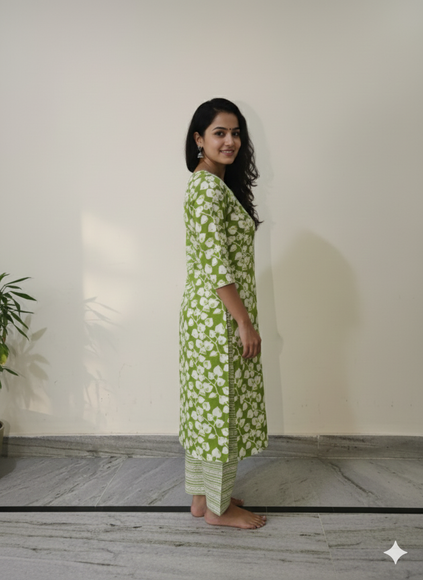 Fusionn Clickbait Light Green Printed Kurta Pant