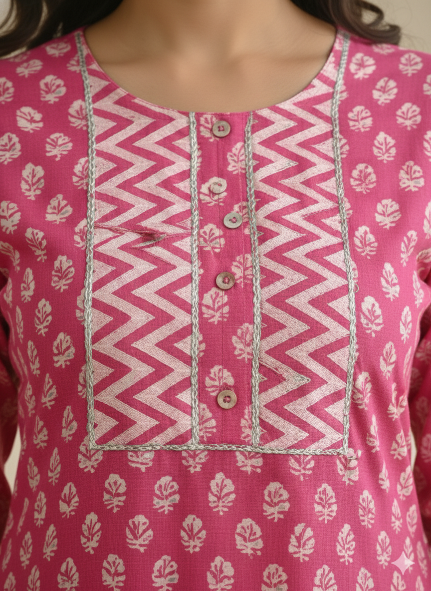 Fusionn Clickbait Pink Printed Kurta Pant