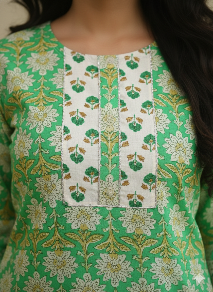 Fusionn Clickbait Green Printed Kurta Pant