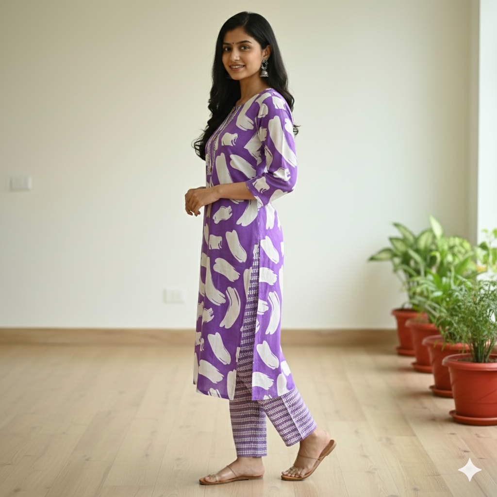 Fusionn Clickbait  Purple Printed Kurta Pant