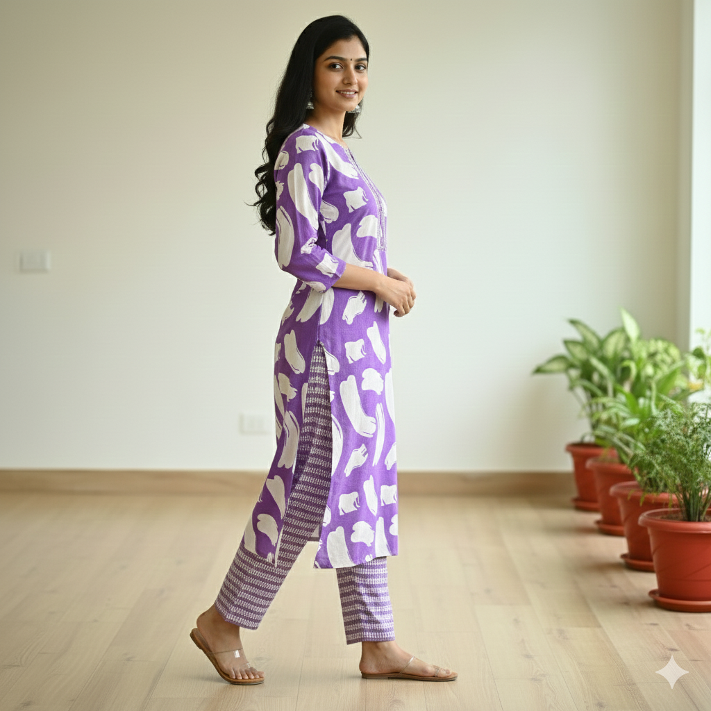 Fusionn Clickbait  Purple Printed Kurta Pant