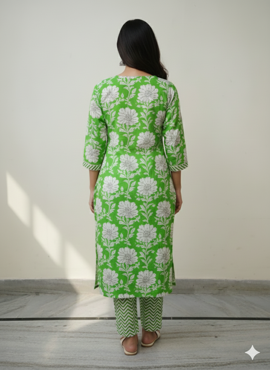 Fusionn Clickbait Light green Printed Kurta Pant