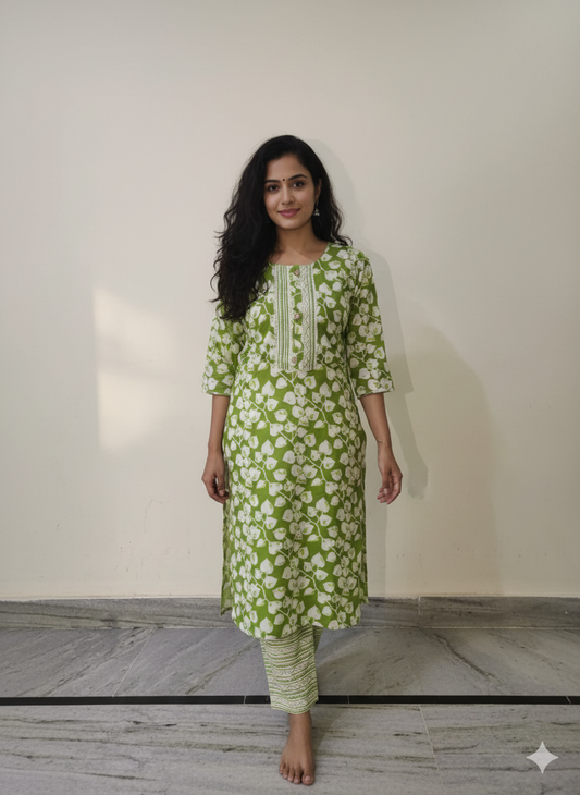 Fusionn Clickbait Light Green Printed Kurta Pant Co-Ord Set