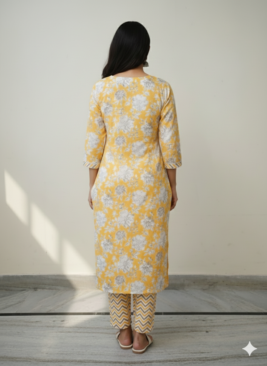 Fusionn Clickbait Yellow Printed Kurta Pant