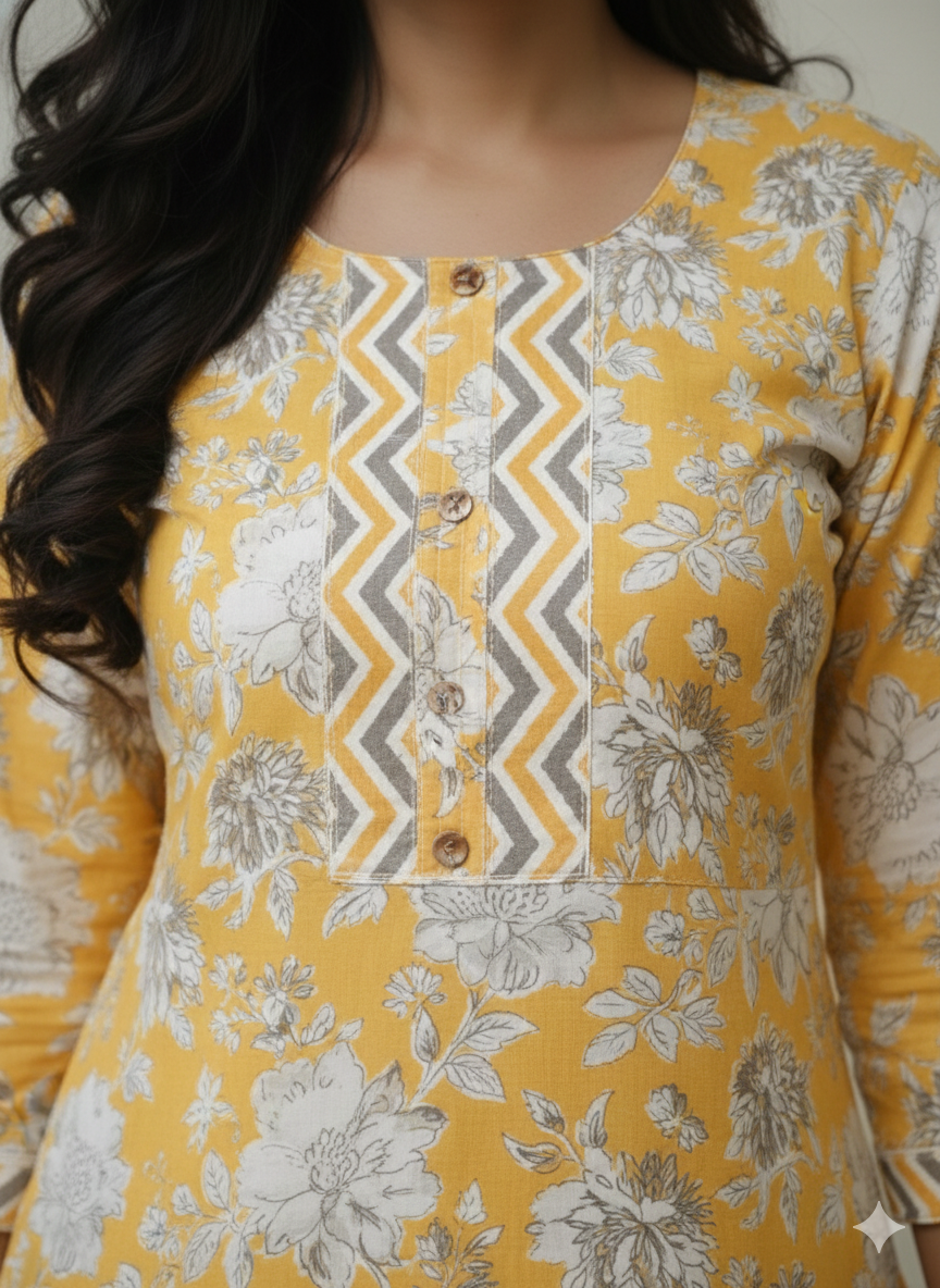 Fusionn Clickbait Yellow Printed Kurta Pant