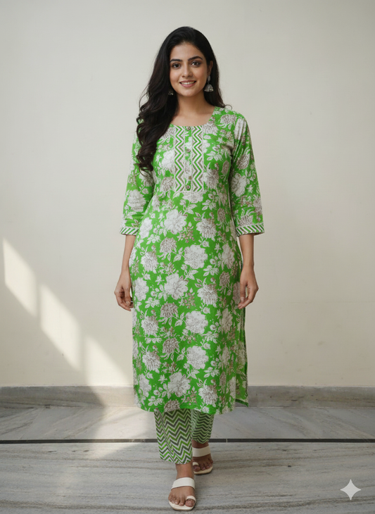 Fusionn Clickbait Light green Printed Kurta Pant Co-Ord Set