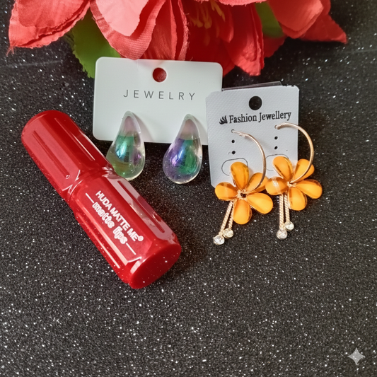 Long-Lasting Lipstick & Stylish Earrings