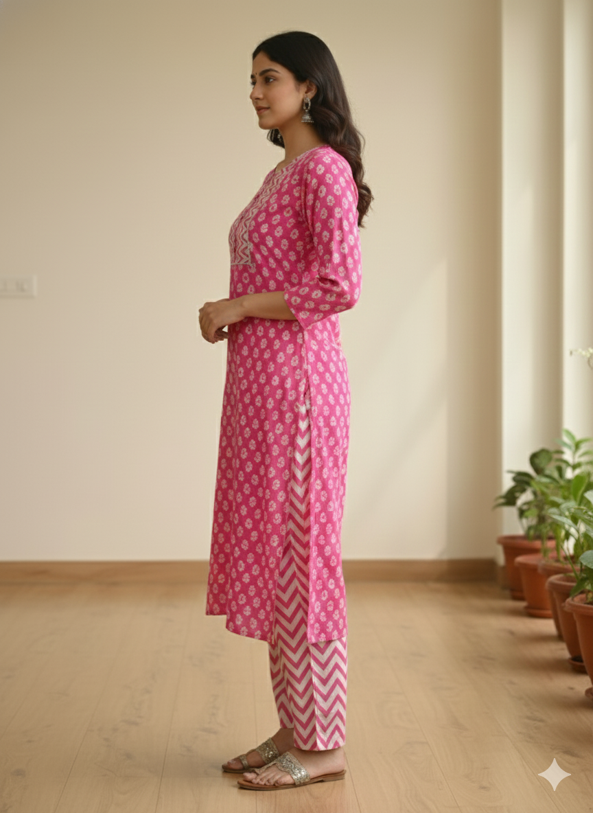 Fusionn Clickbait Pink Printed Kurta Pant