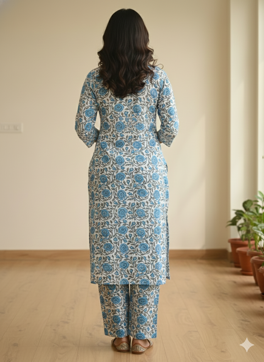 Fusionn Clickbait Blue Printed Kurta Pant