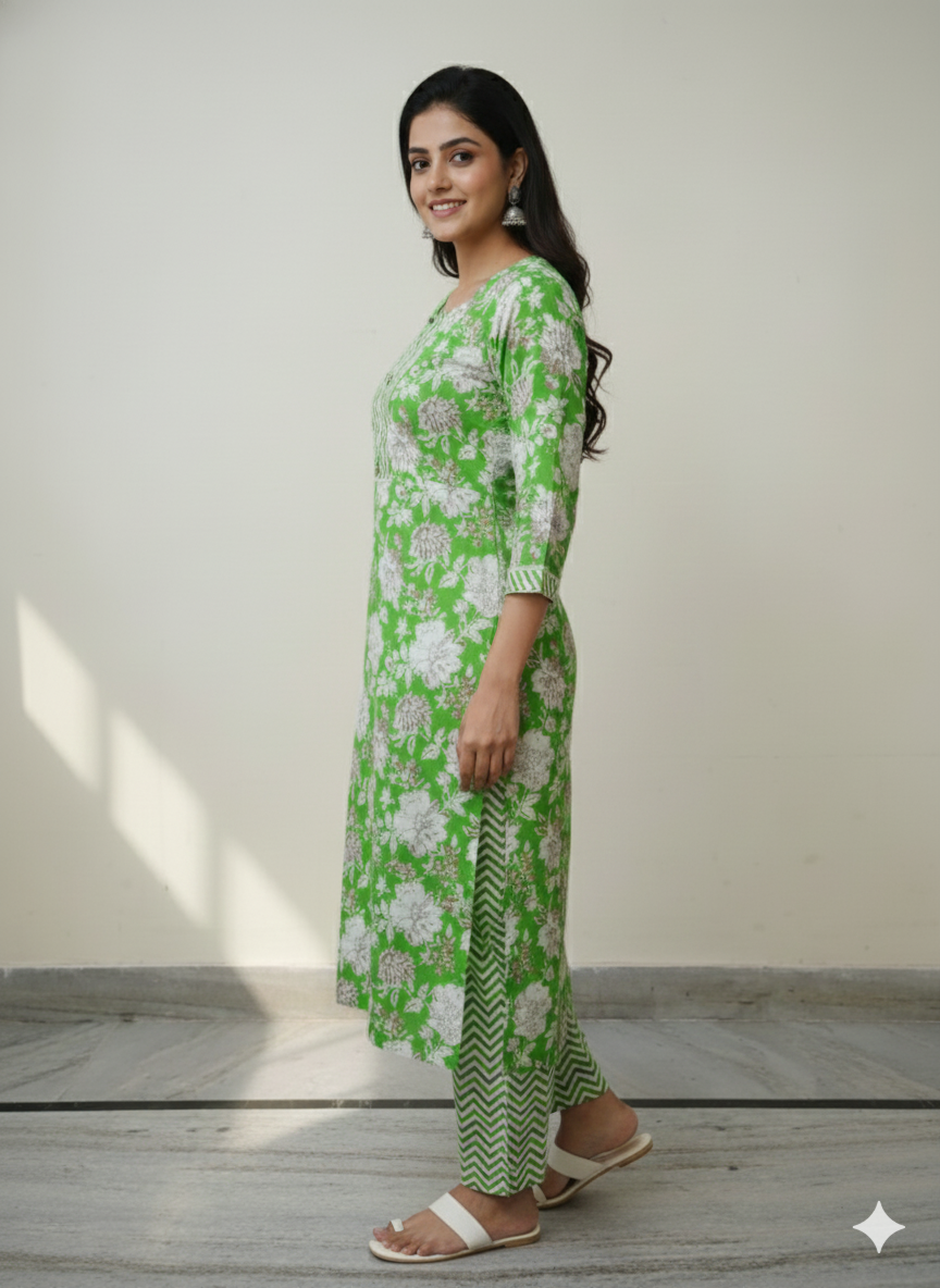 Fusionn Clickbait Light green Printed Kurta Pant