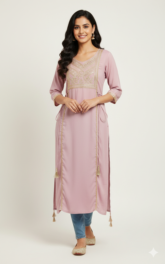 Embroidery kurta for women pink