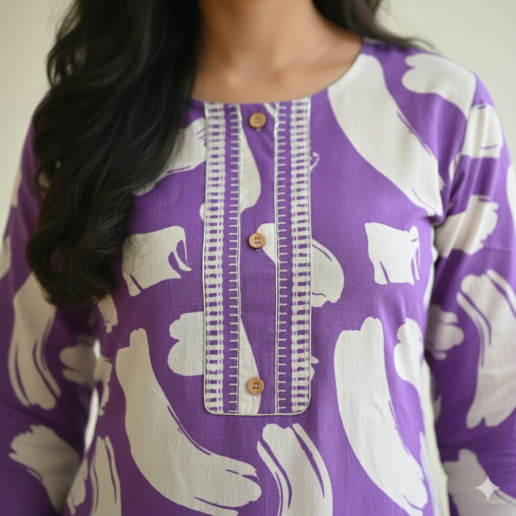 Fusionn Clickbait  Purple Printed Kurta Pant