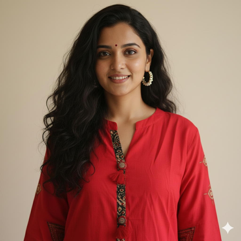 Fusionn Clickbait Women Solid Pure cotton A-Line Kurta (Red, Brown)