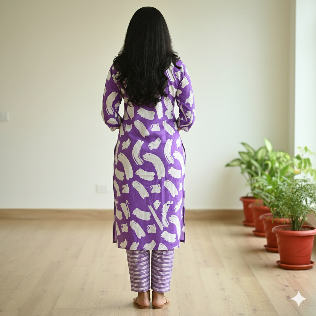 Fusionn Clickbait  Purple Printed Kurta Pant