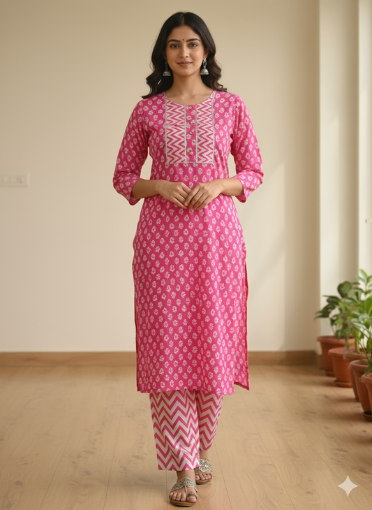 Fusionn Clickbait Pink Printed Kurta Pant Co-Ord Set
