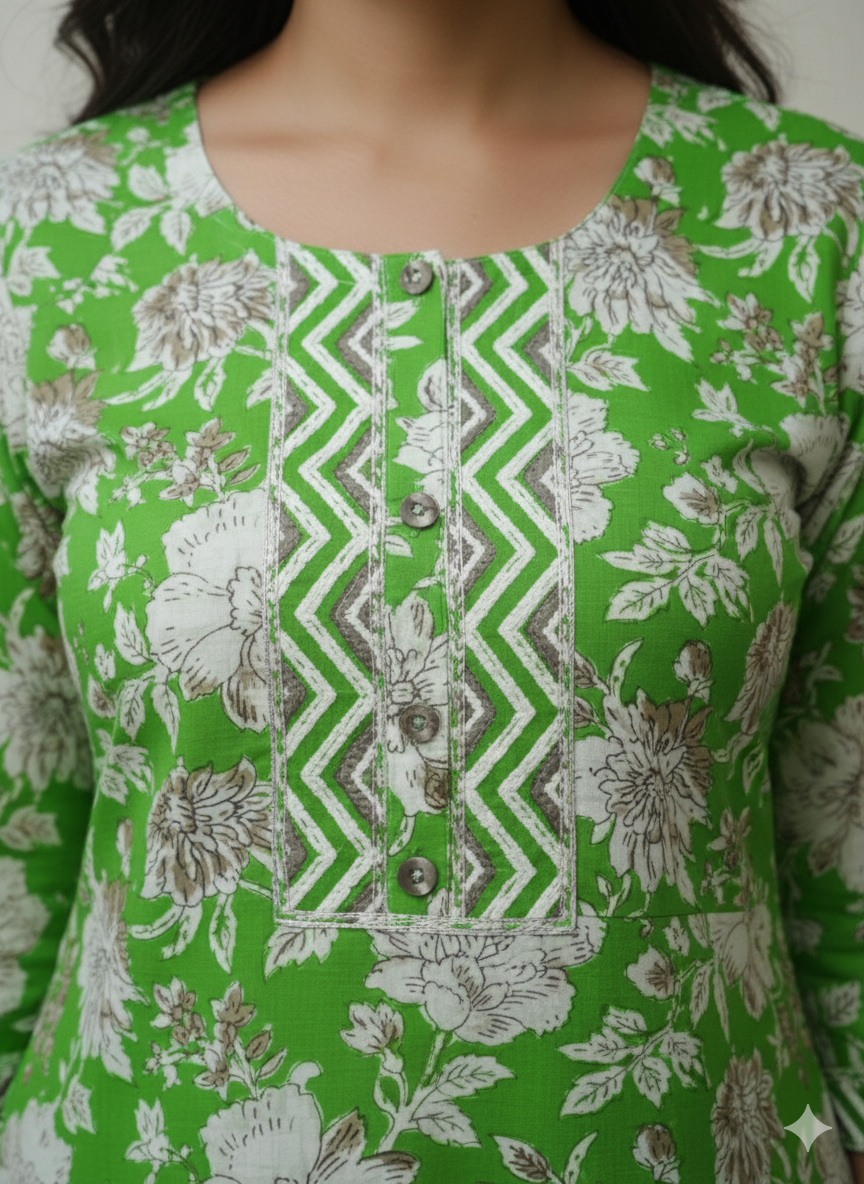 Fusionn Clickbait Light green Printed Kurta Pant