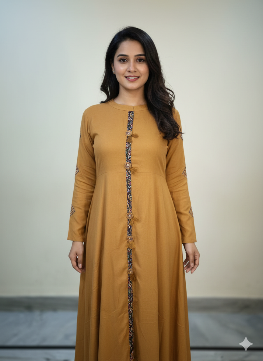 Fusionn Clickbait Women Solid Pure cotton A-Line Kurta (Red, Brown)