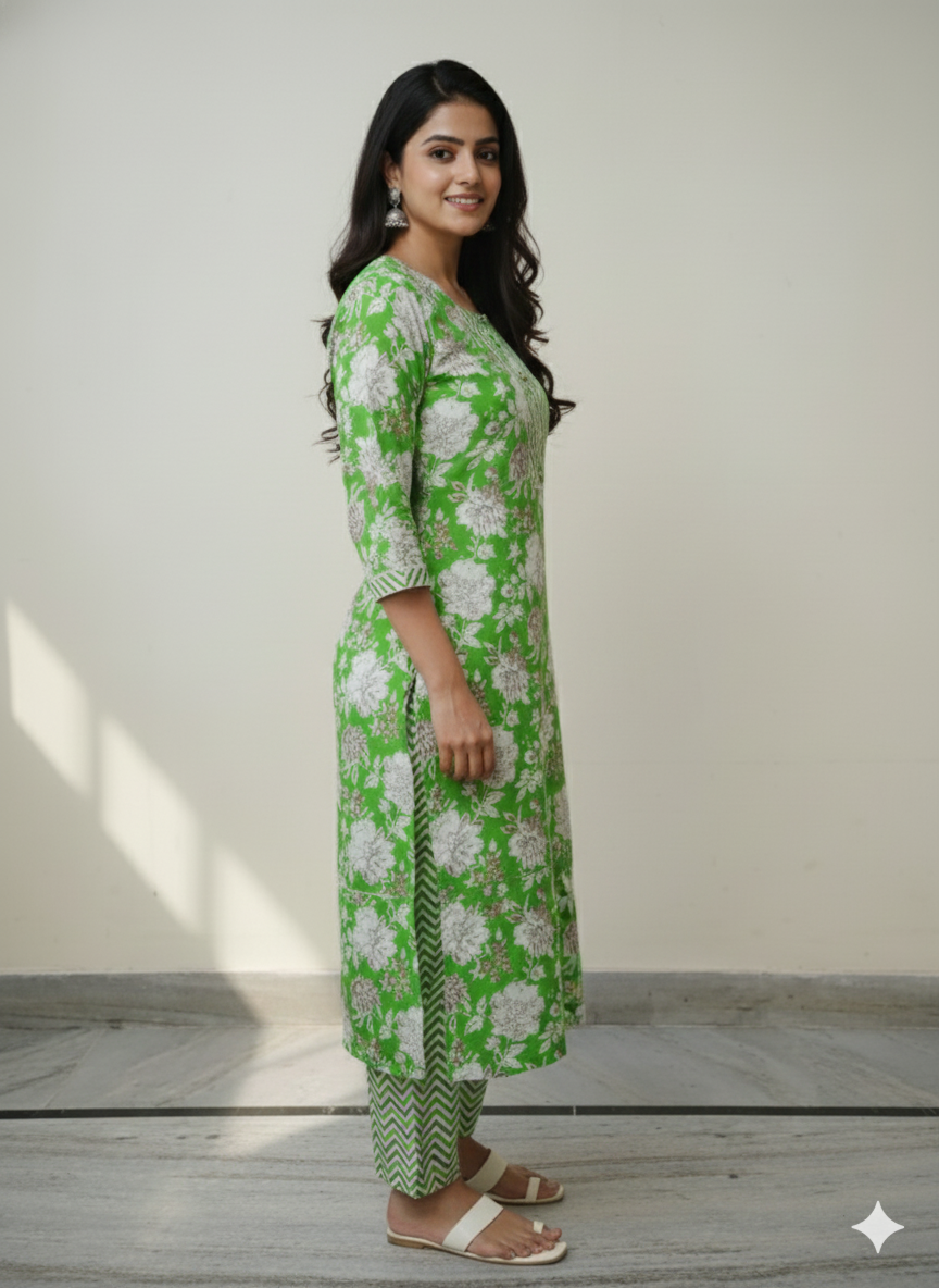 Fusionn Clickbait Light green Printed Kurta Pant