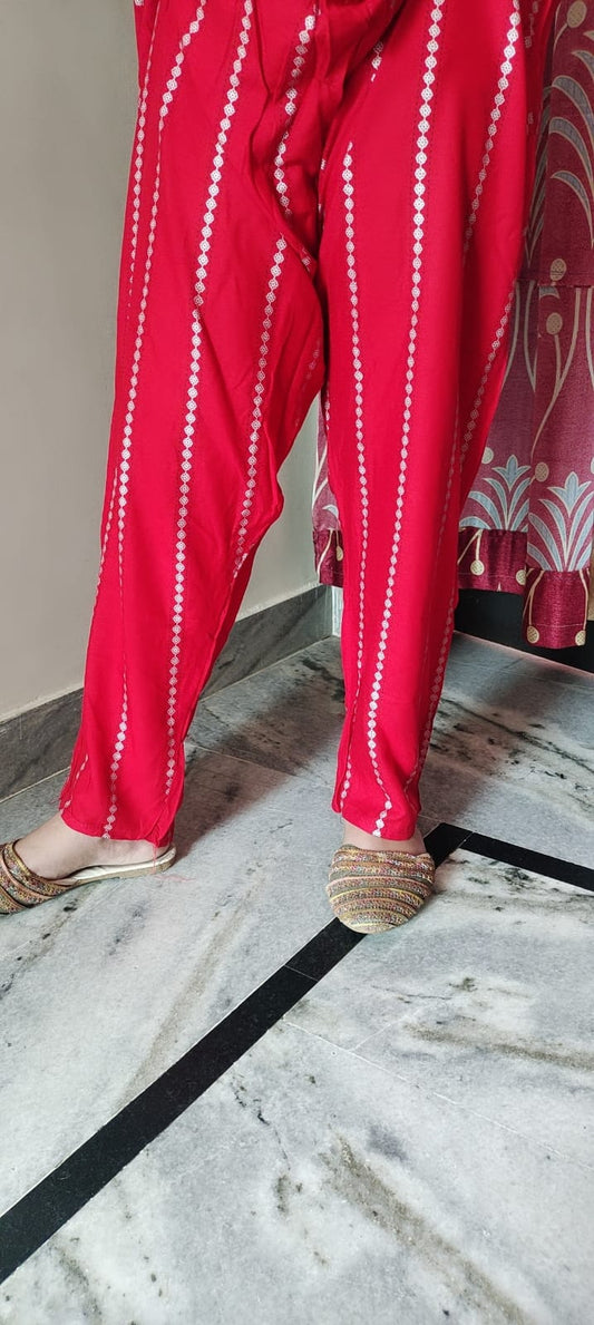 Fusionn Clickbait Rayon Bell Printed Red Palazzo