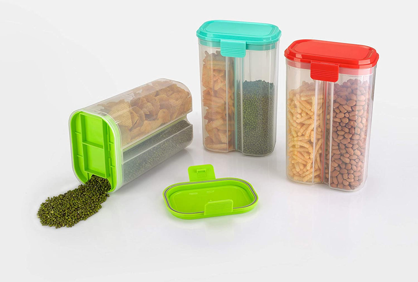 Plastic 2 Sections Air Tight Transparent Storage Container (2 Ltr) (With Box)